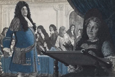 Re Luigi XIV che chiede consiglio su una questione politica a Madame Solidità